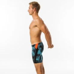 Boxer De Bain Natation Homme - Long - Turquoise / Noir / Orange -Magasin D'Articles De Sport boxer de bain natation homme long turquoise noir orange 3
