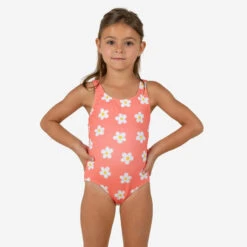 Maillot De Bain 1 Pièce Bébé Fille Texture Gaufré Corail Imprimé Fleurs