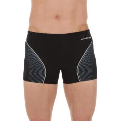 MAILLOT DE BAIN HOMME BOXER 500 FIT NOIR DASH GRIS