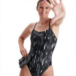Maillot De Bain Une Pièce De Natation Femme Speedo Allover Black Grey