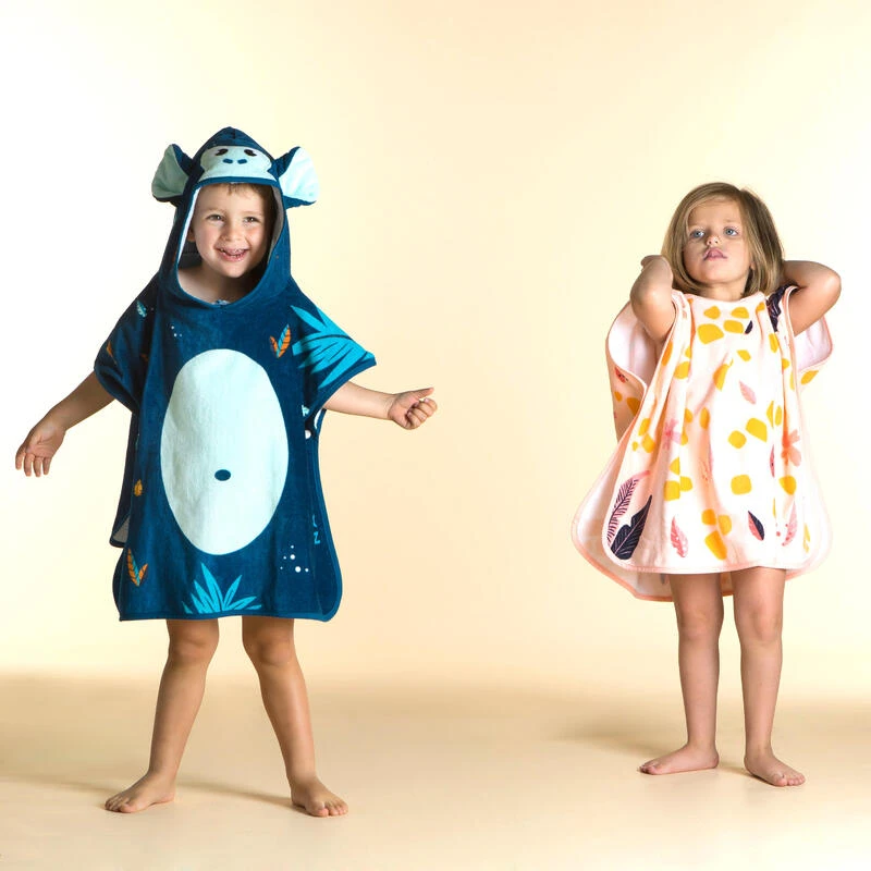 Poncho De Bain Coton Bébé - Singe Bleu Foncé 3 Poncho De Bain Coton Bébé - Singe Bleu Foncé – Image 3