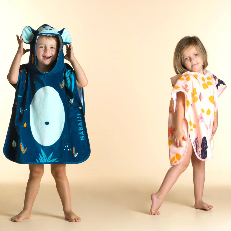 Poncho De Bain Coton Bébé - Singe Bleu Foncé 4 Poncho De Bain Coton Bébé - Singe Bleu Foncé – Image 4