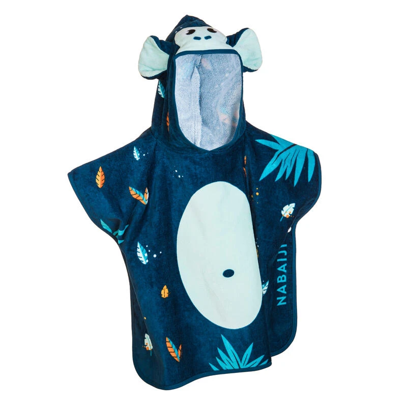 Poncho De Bain Coton Bébé - Singe Bleu Foncé 1 Poncho De Bain Coton Bébé - Singe Bleu Foncé