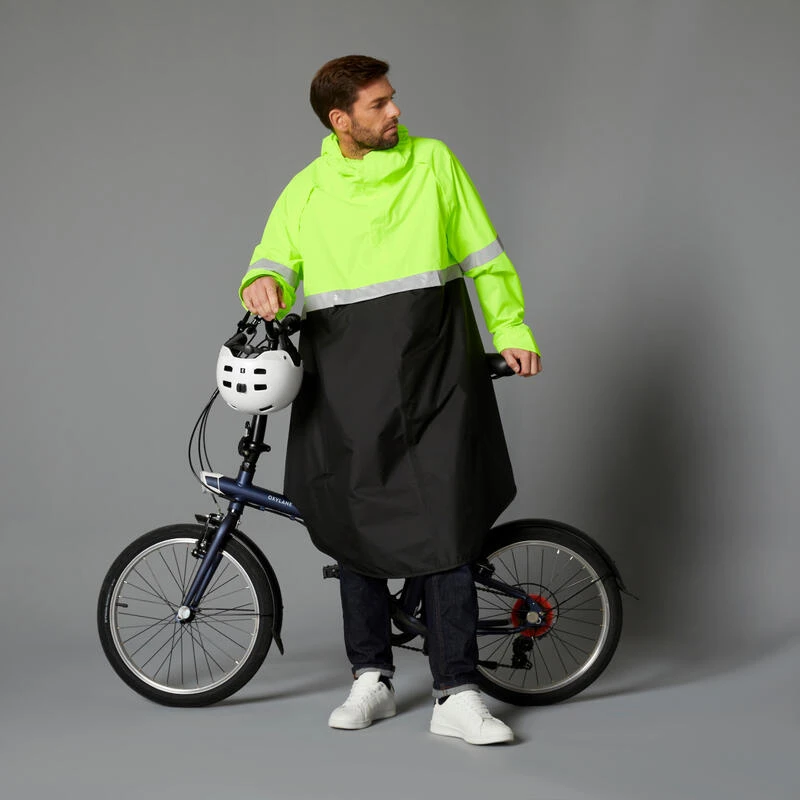 BTWIN PONCHO PLUIE VISIBILITE JOUR NUIT 560 NOIR JAUNE FLUO 4 BTWIN PONCHO PLUIE VISIBILITE JOUR NUIT 560 NOIR JAUNE FLUO – Image 4