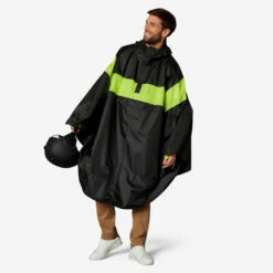 BTWIN PONCHO PLUIE VISIBILITE JOUR VELO VILLE 120 NOIR JAUNE FLUO