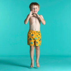 Short De Bain Bébé / Enfant Jaune Imprimé Palmiers